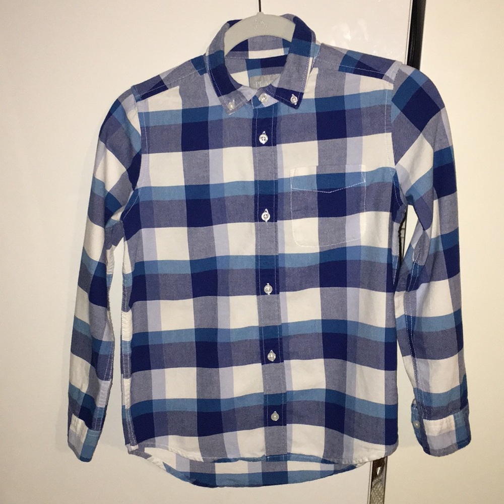 Blue flannel pattern button down boys